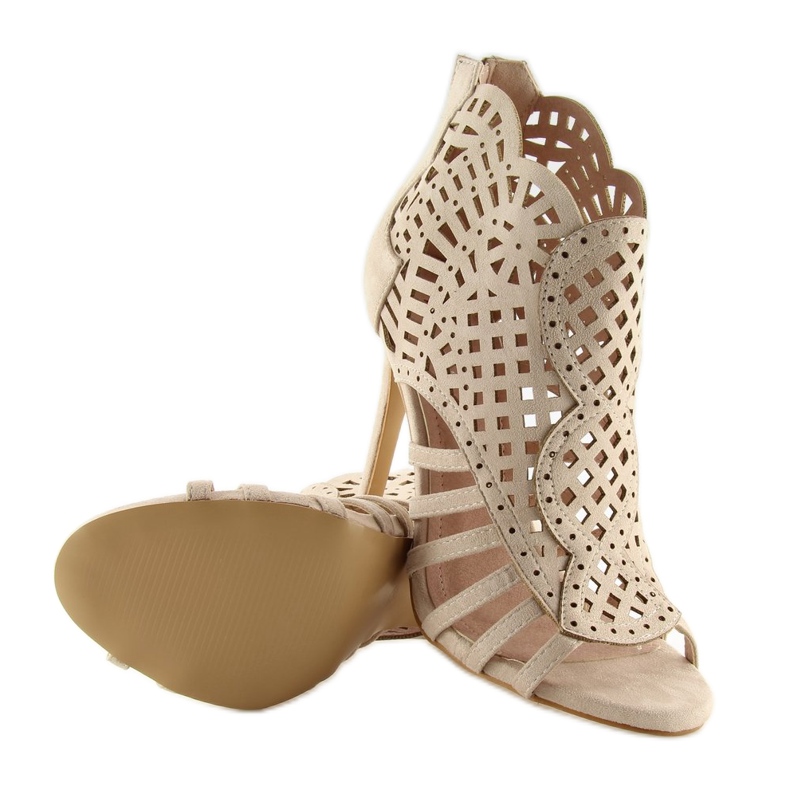 Botki ażurowe open toe beżowe M286 Beige beżowy 2