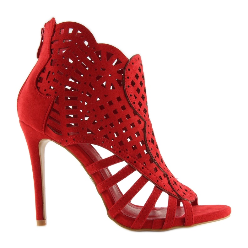 Botki ażurowe open toe czerwone M286 Red 1