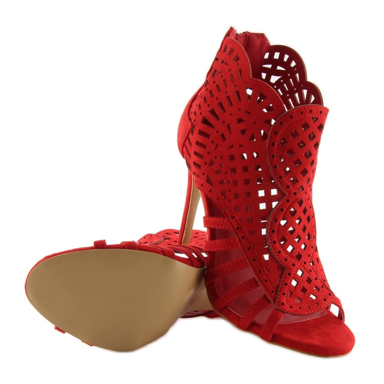Botki ażurowe open toe czerwone M286 Red 2