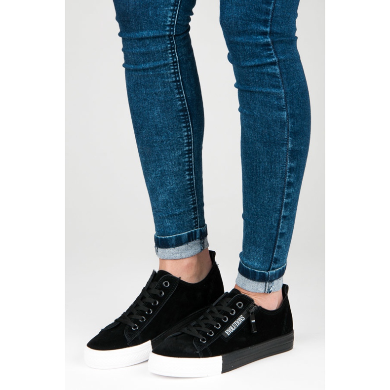 Zamszowe trampki na platformie czarne 1