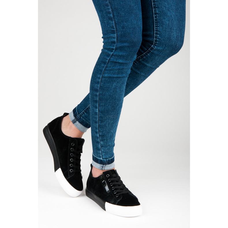Zamszowe trampki na platformie czarne 2