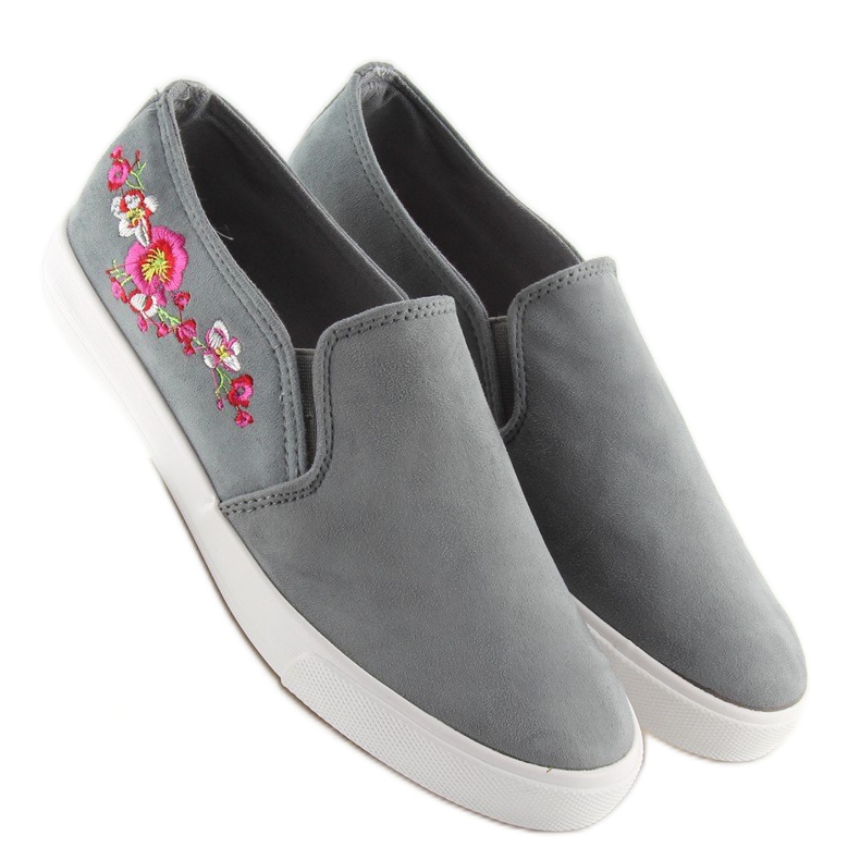 Trampki slip-on z delikatnym haftem szare G1205-9 Grey 2