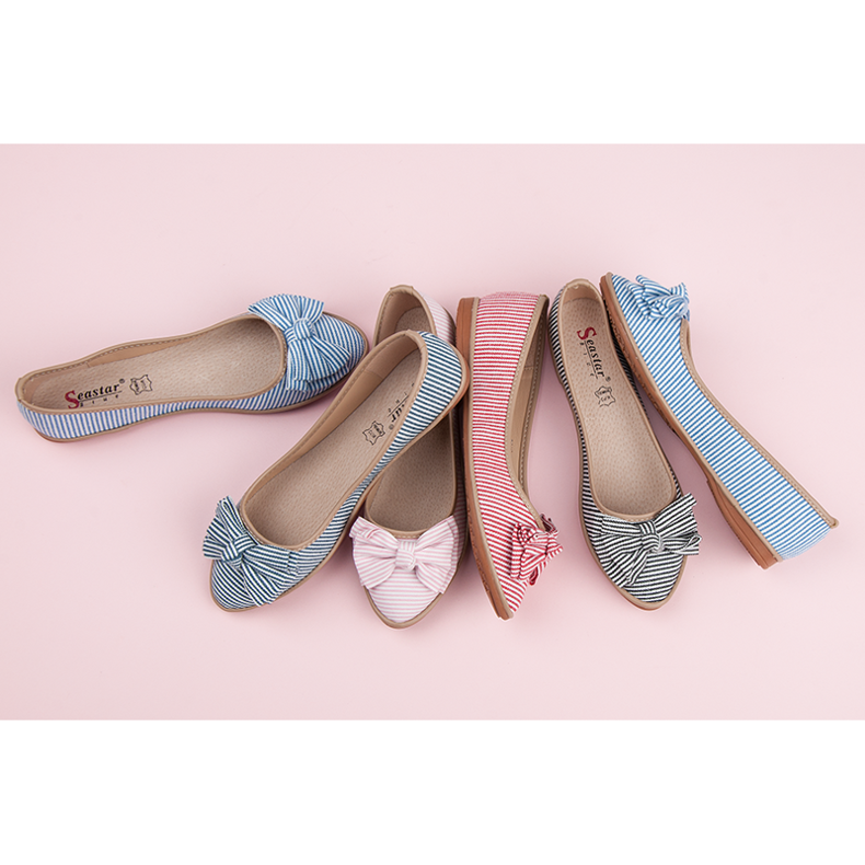 Seastar Prążkowane Baleriny Z Kokardką czerwone 1