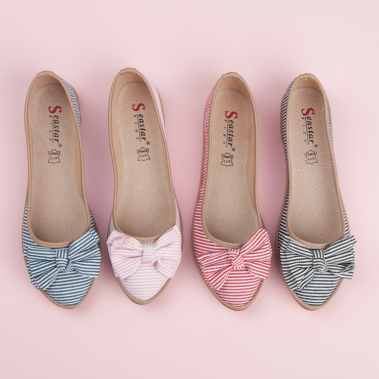 Seastar Prążkowane baleriny z kokardką różowe 1