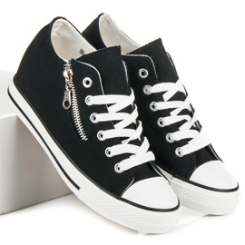 Kayla Wiązane trampki na koturnie czarne 1