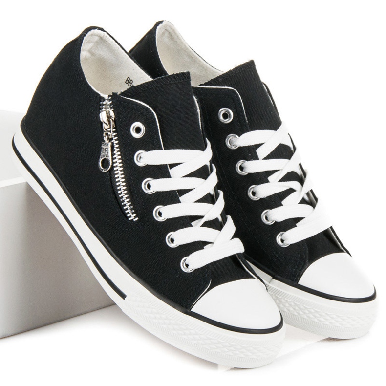 Kayla Wiązane trampki na koturnie czarne 1