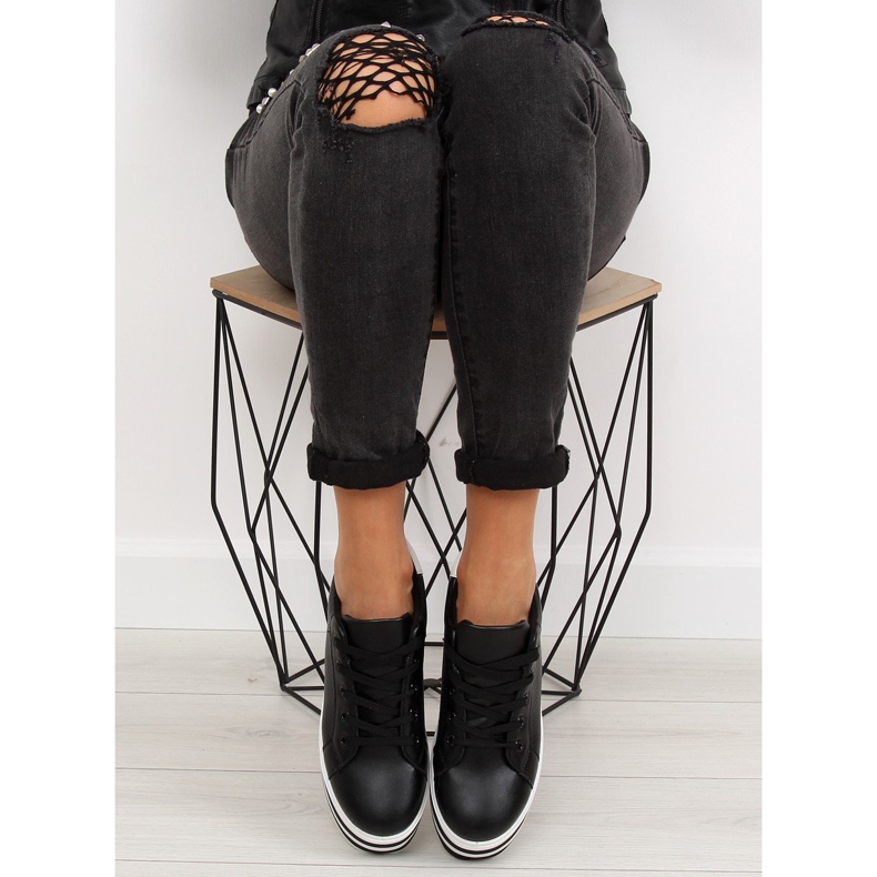 Trampki na wysokiej podeszwie czarne black 2