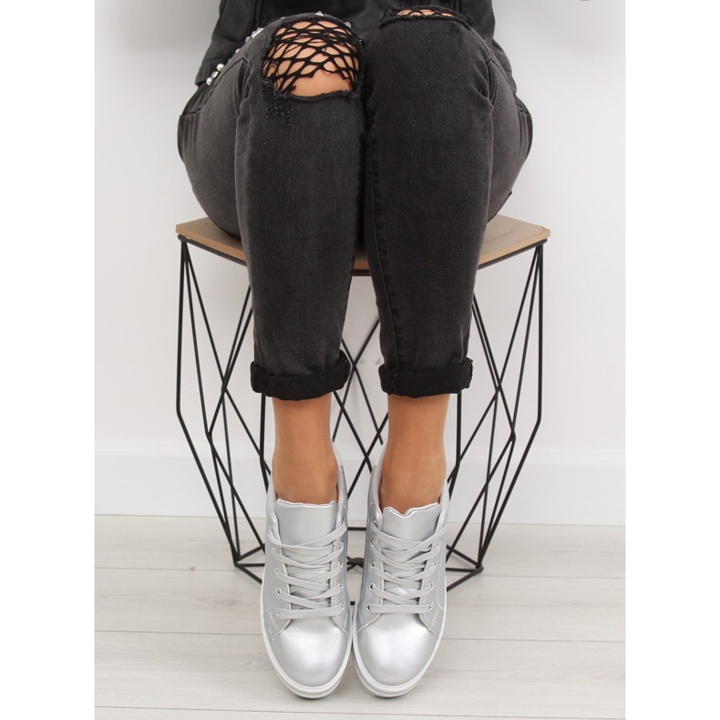 Trampki na wysokiej podeszwie srebrne NB183P Silver szare 2