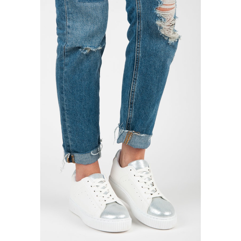 Wiązane trampki snake print białe szare 1