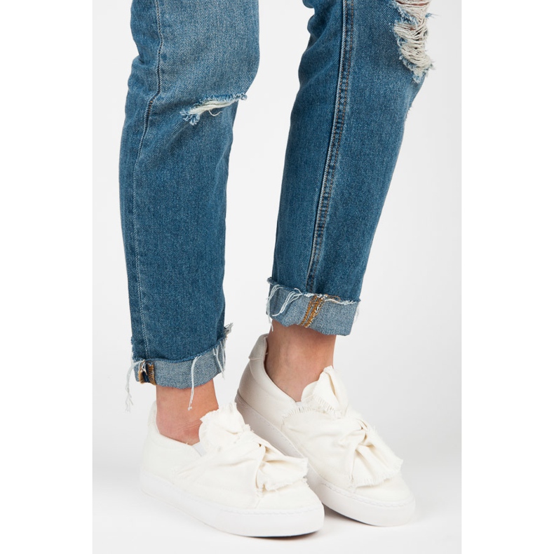 Wsuwane trampki z kokardą białe 2