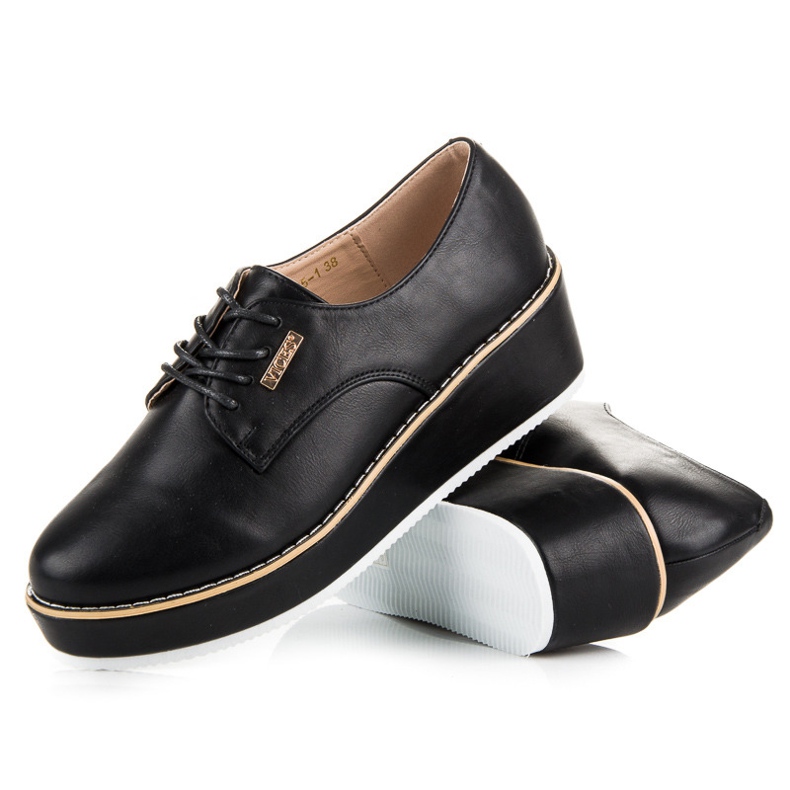 Wiązane półbuty na koturnie vices czarne 2