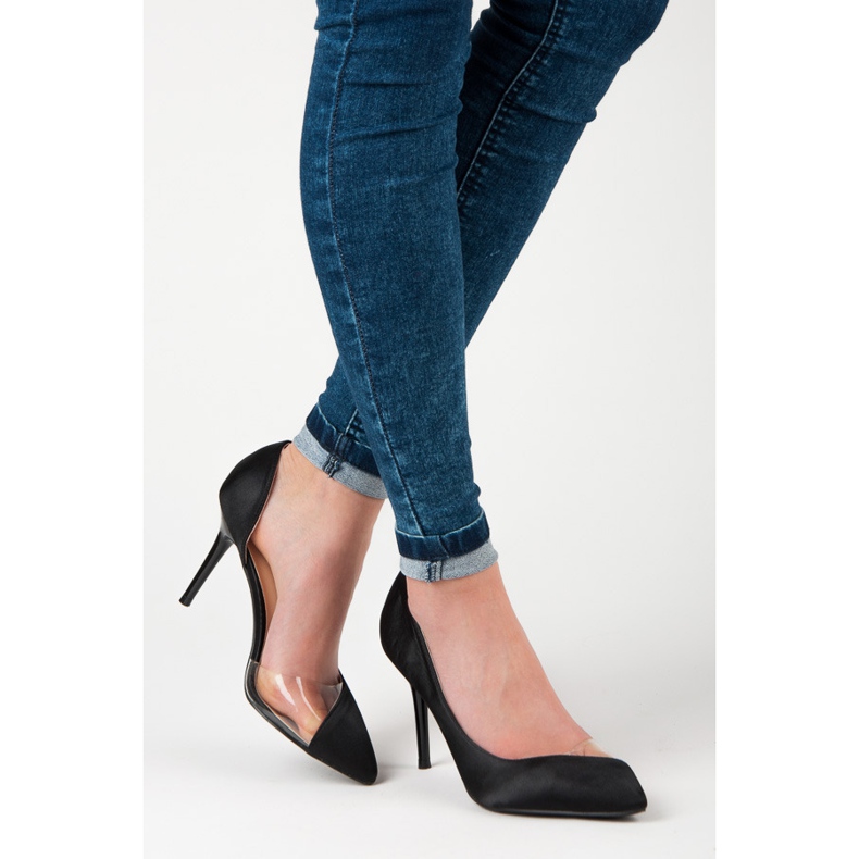 Satynowe Transparentne Szpilki czarne 2