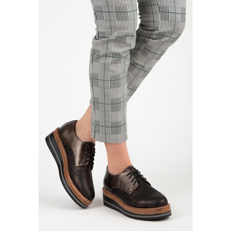 Kylie Stylowe Półbuty Na Koturnie brązowe 2