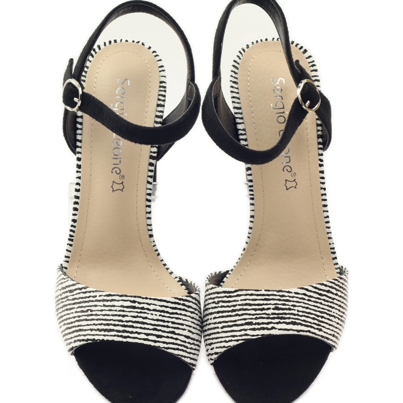 Sandały na słupku Sergio Leone 820 w paski białe czarne 4