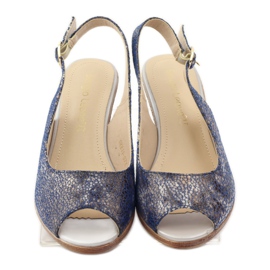 Sandały wzorki koturno Sergio Leone 811 granatowe 4