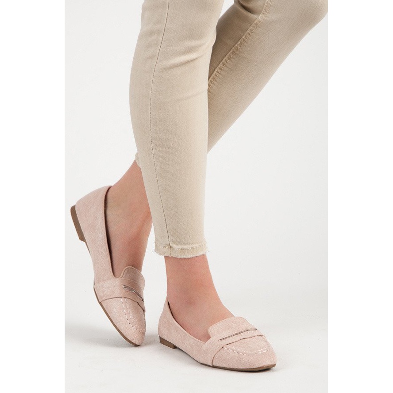 Small Swan Zamszowe Mokasyny Z Brokatem różowe 2