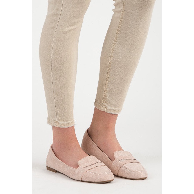 Small Swan Zamszowe Mokasyny Z Brokatem różowe 1