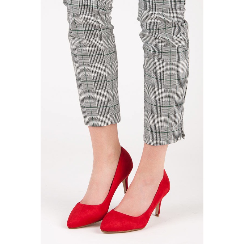 Zamszowe czółenka na obcasie czerwone 1