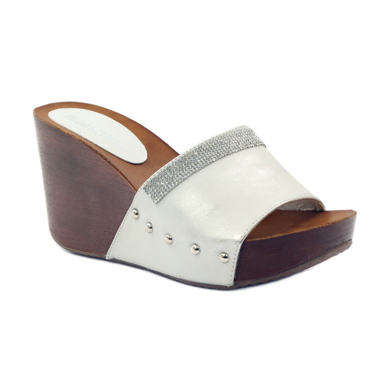 M.Daszyński Klapki na koturnie Daszyński z cyrkoniami szare 1