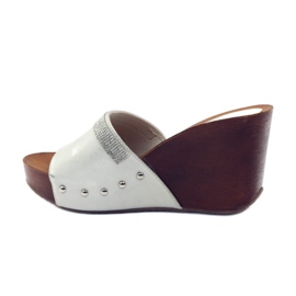 M.Daszyński Klapki na koturnie Daszyński z cyrkoniami szare 2