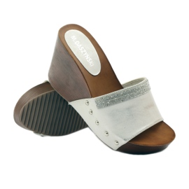 M.Daszyński Klapki na koturnie Daszyński z cyrkoniami szare 3