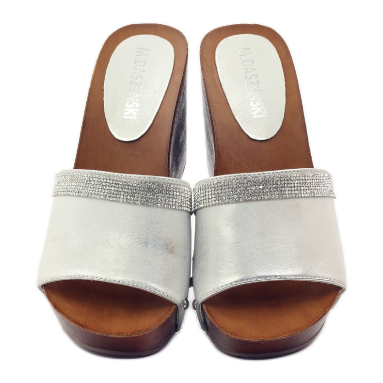 M.Daszyński Klapki na koturnie Daszyński z cyrkoniami szare 4