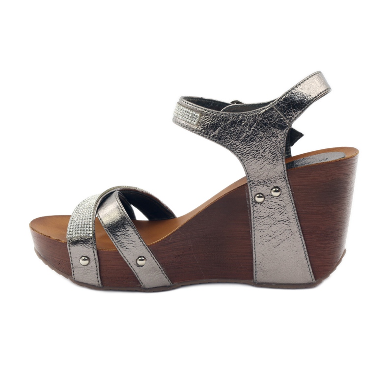 M.Daszyński Sandały na koturnie Daszyński z cyrkoniami szare 2