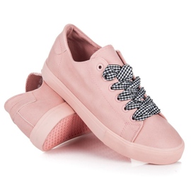 Ideal Shoes Różowe trampki z frędzlami 6
