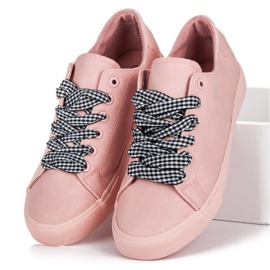 Ideal Shoes Różowe trampki z frędzlami 5