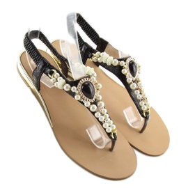 Sandałki z perełkami czarne D580 black 2