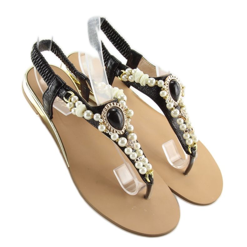 Sandałki z perełkami czarne D580 black 2