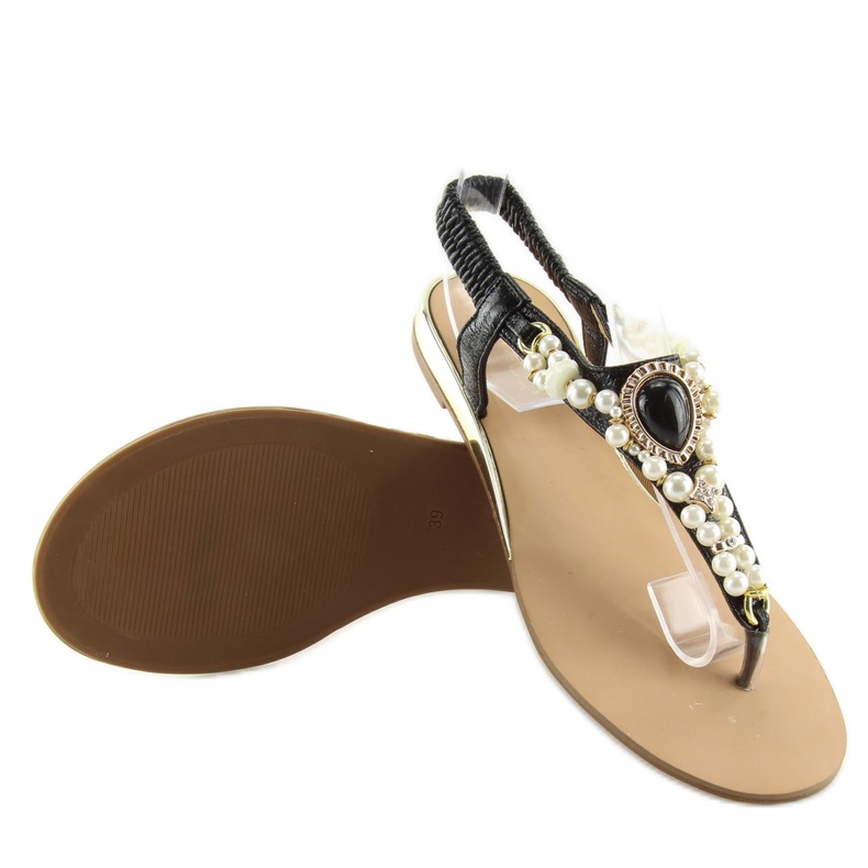 Sandałki z perełkami czarne D580 black 1