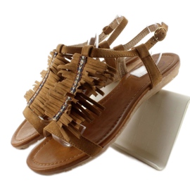 Sandałki w indiańskim stylu k1626301 Camel brązowe 1
