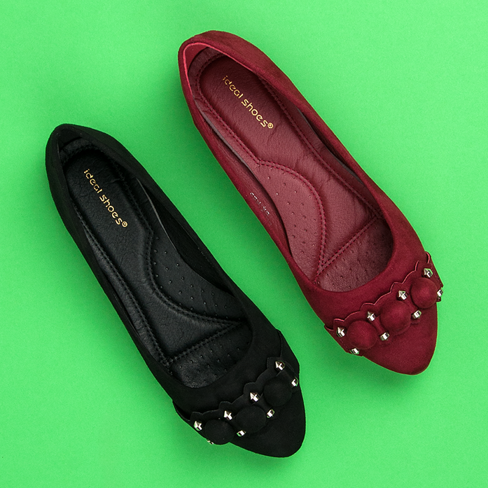 Ideal Shoes Stylowe bordowe baleriny czerwone 1