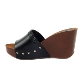 M.Daszyński Klapki na koturnie Daszyński z cyrkoniami czarne 2