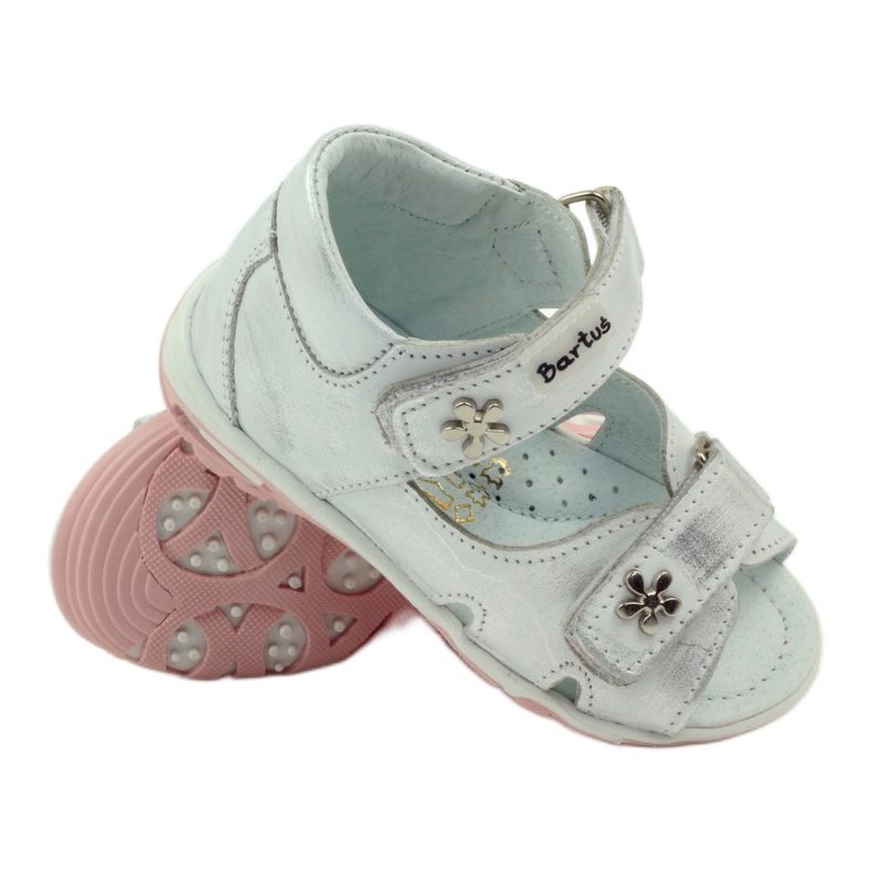 Bartuś elastyczne sandałki dziewczęce na rzepy srebrne-metaliczne srebrny 3