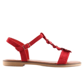 Sandałki damskie zamszowe czerwone WL-001 2