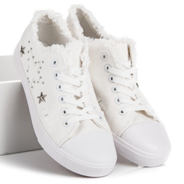 Białe Materiałowe Trampki 2