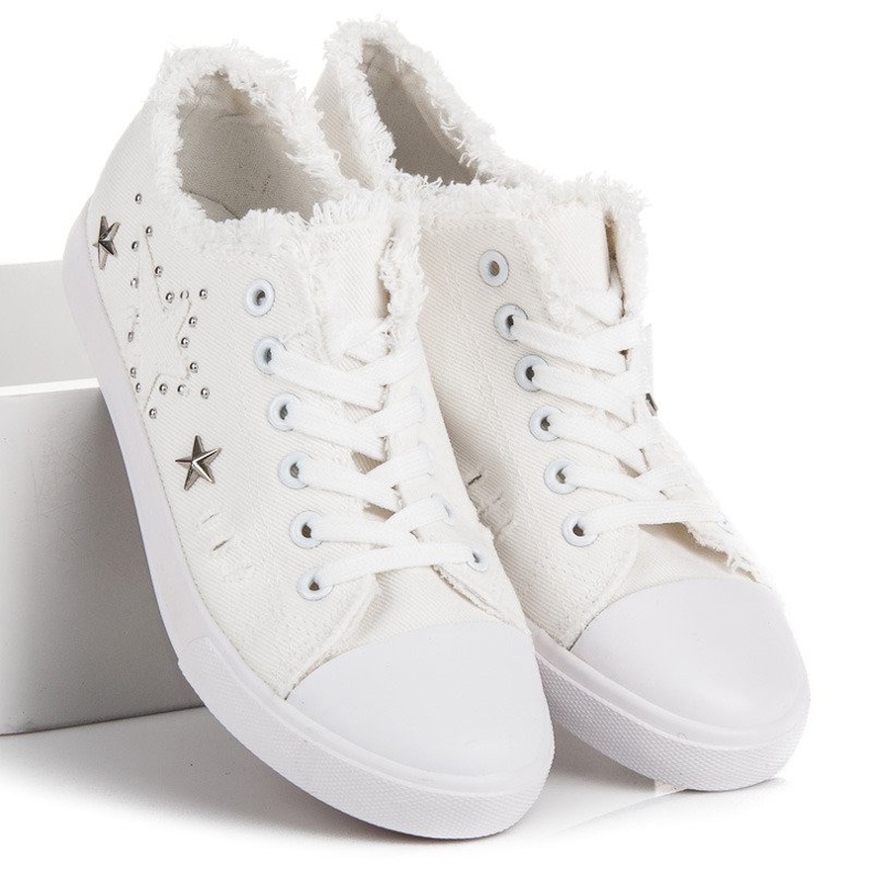 Białe Materiałowe Trampki 2