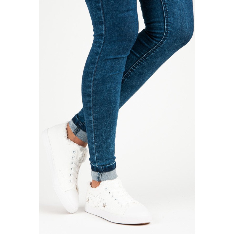 Białe Materiałowe Trampki 1