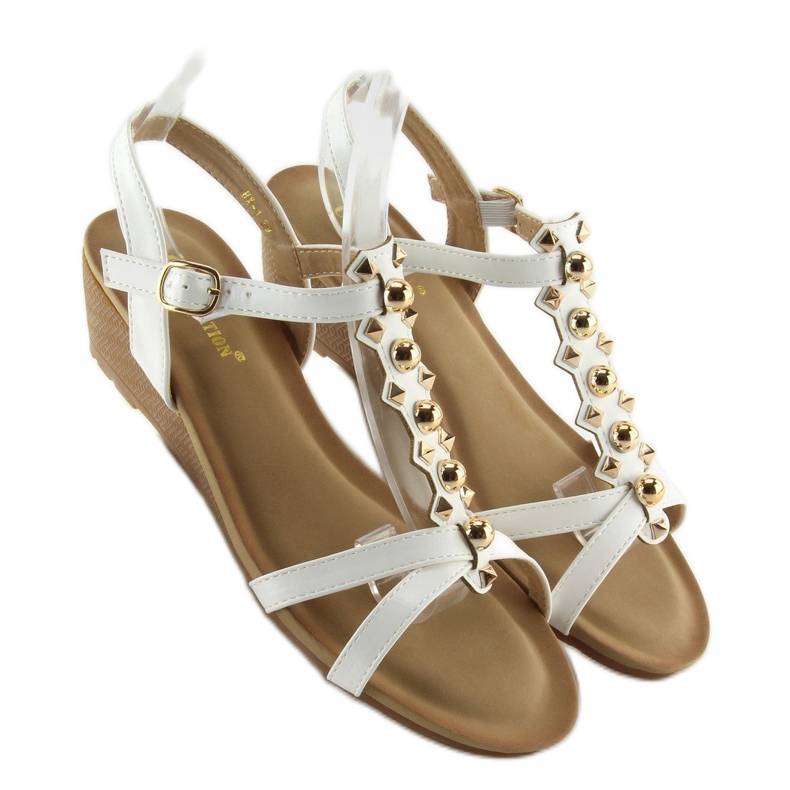 Sandałki na niskim koturnie białe HX-1 white 1