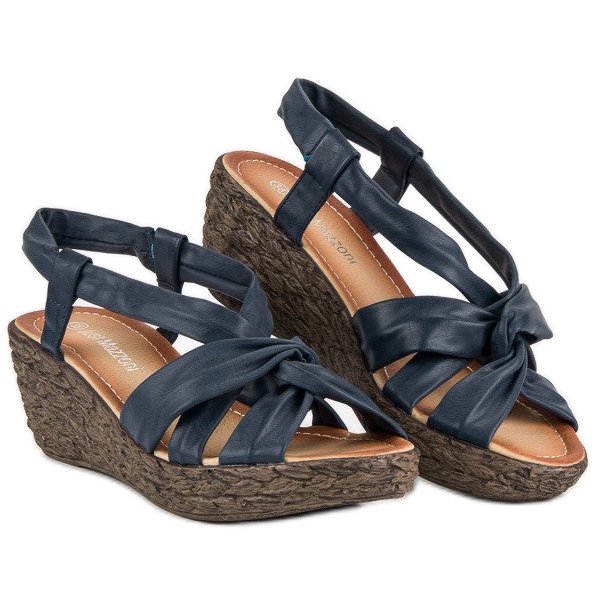 Wsuwane sandały na koturnie niebieskie 1