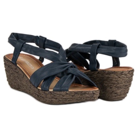 Wsuwane sandały na koturnie niebieskie 2