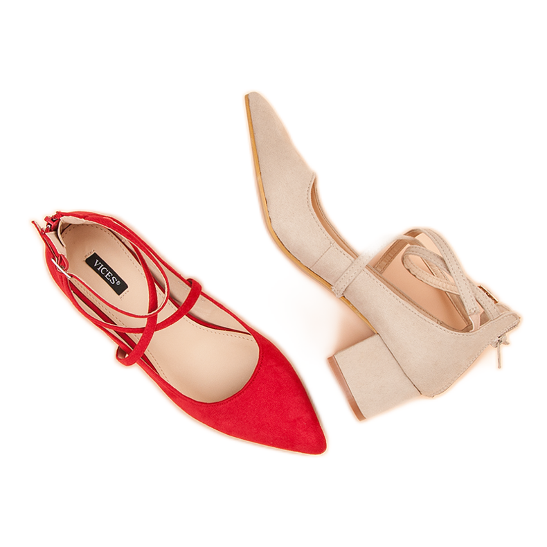 Zamszowe Czółenka Na Obcasie VICES czerwone 1