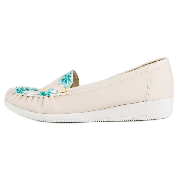 Tullo Beżowe Mokasyny W Kwiaty beżowy 1