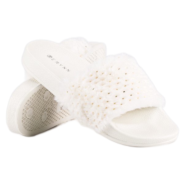 Erynn Białe klapki z futerkiem 2