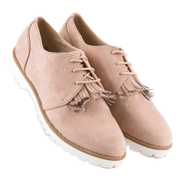 Wiązane zamszowe półbuty boho brązowe 1