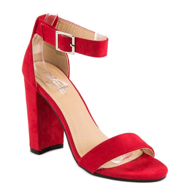 Klasyczne Sandały Na Słupku czerwone 2