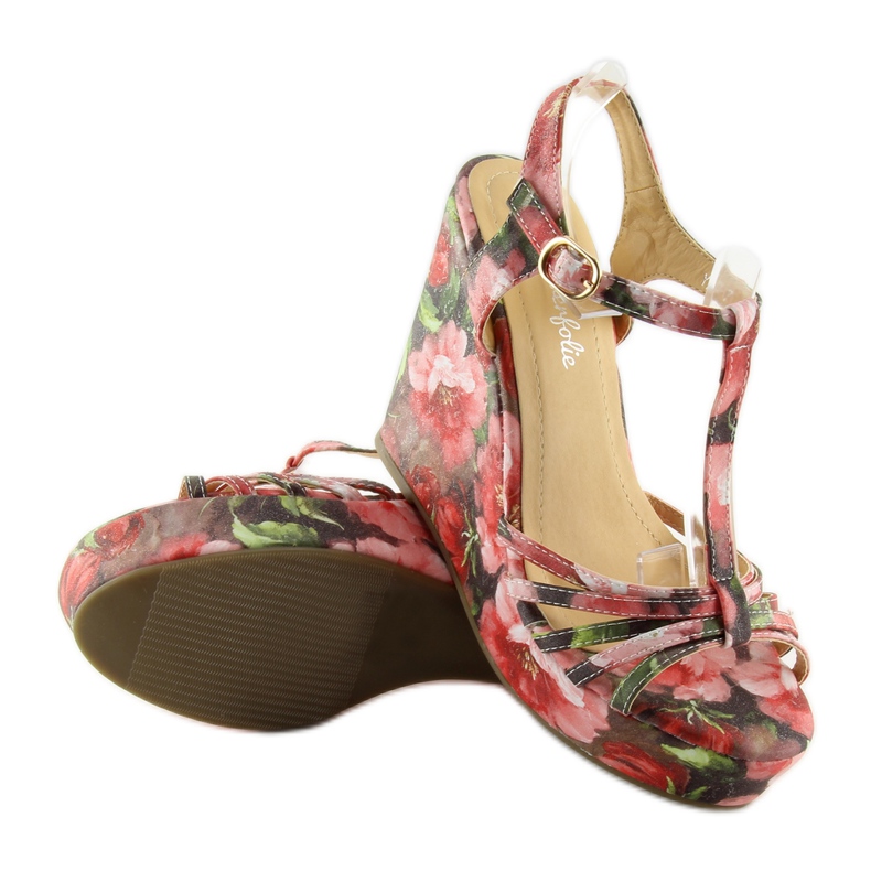 Sandałki na koturnie YX-17 red czerwone 2