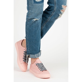Ideal Shoes Różowe trampki z frędzlami 7